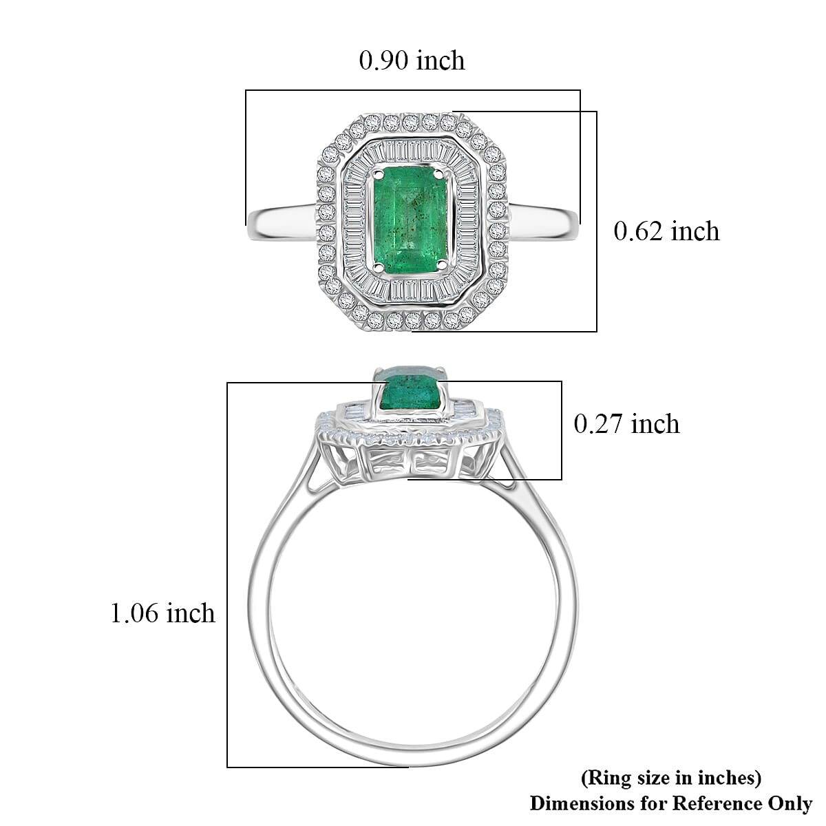 D'Joy Kagem Zambian Emerald and Diamond 1.35 ctw Ring in Rhodium Over Sterling Silver (Size 8.0) image number 5