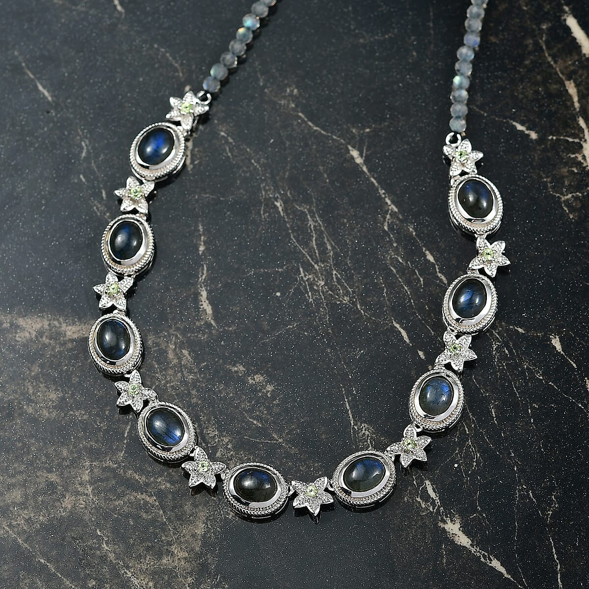 EverTrue AAA Malagasy Labradorite and Hebei Peridot 23.10 ctw Necklace in Platinum Bond 18 Inches image number 1