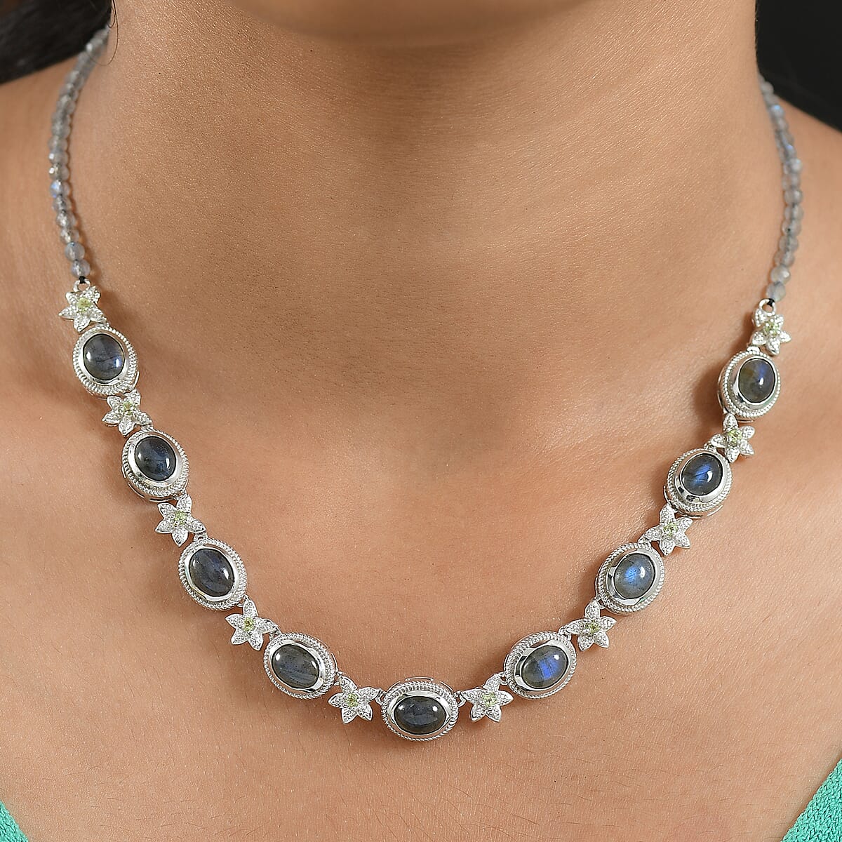 EverTrue AAA Malagasy Labradorite and Hebei Peridot 23.10 ctw Necklace in Platinum Bond 18 Inches image number 2