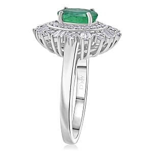D'Joy Premium Kagem Zambian Emerald and Moissanite 2.00 ctw Ring in Rhodium Over Sterling Silver (Size 10.0)