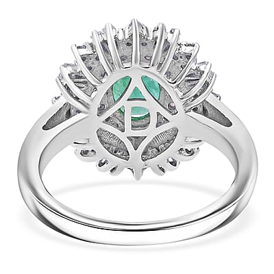 D'Joy Premium Kagem Zambian Emerald and Moissanite 2.00 ctw Ring in Rhodium Over Sterling Silver (Size 10.0)