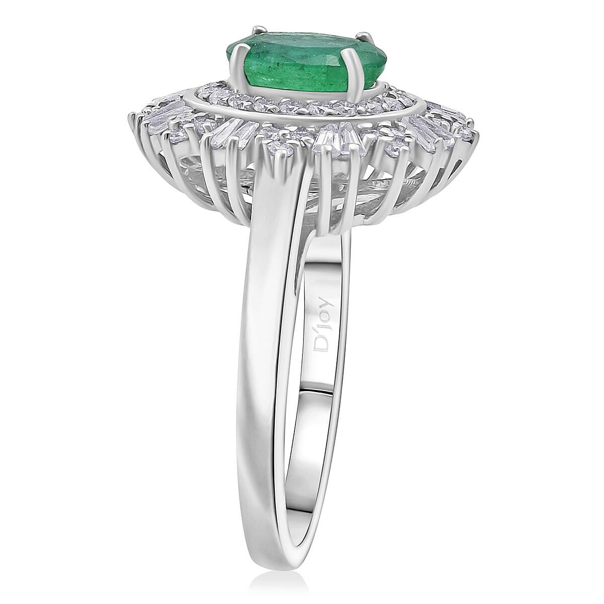 D'Joy Premium Kagem Zambian Emerald and Moissanite 2.00 ctw Ring in Rhodium Over Sterling Silver (Size 7.0) image number 3