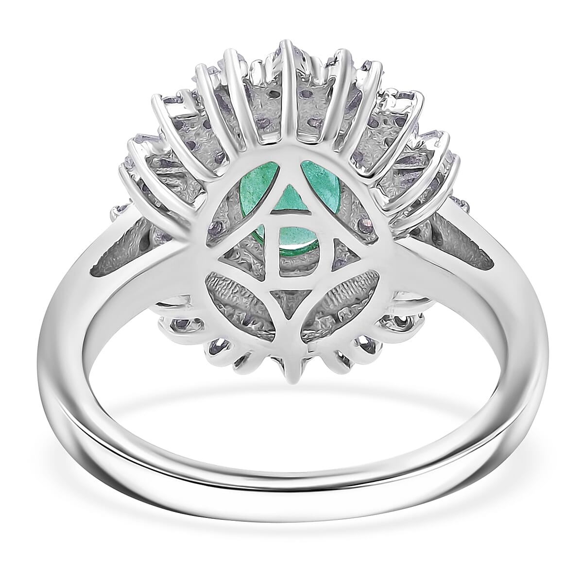 D'Joy Premium Kagem Zambian Emerald and Moissanite 2.00 ctw Ring in Rhodium Over Sterling Silver (Size 9.0) image number 4