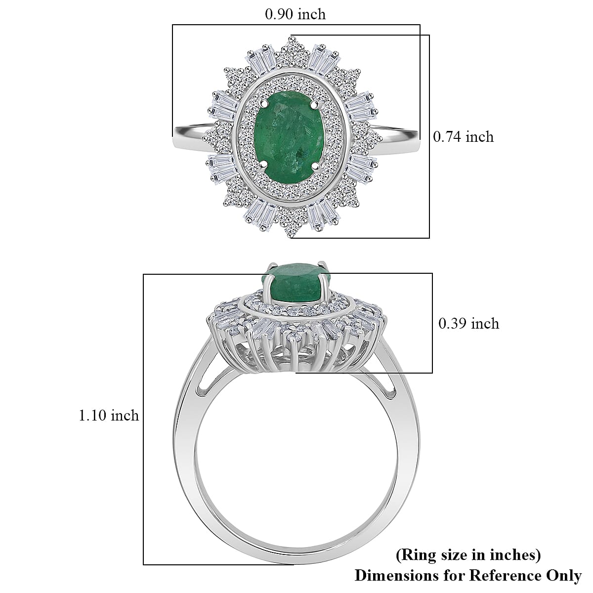 D'Joy Premium Kagem Zambian Emerald and Moissanite 2.00 ctw Ring in Rhodium Over Sterling Silver (Size 9.0) image number 5
