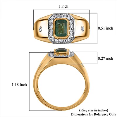 Premium Kagem Zambian Emerald and Luxuriant Lab Grown Diamond G-H SI 1.40 ctw Men's Ring in 18K Vermeil Yellow Gold Over Sterling Silver (Size 10.0)