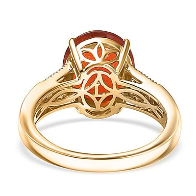 Mexican Cherry Fire Opal and Luxuriant Lab G1rown Diamond E-F VS 3.20 ctw Ring in 10K Yellow Gold (Size 6.0)
