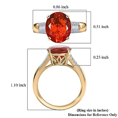 Mexican Cherry Fire Opal and Luxuriant Lab G1rown Diamond E-F VS 3.20 ctw Ring in 10K Yellow Gold (Size 6.0)