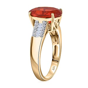 Mexican Cherry Fire Opal and Luxuriant Lab Grown Diamond E-F VS 3.20 ctw Ring in 10K Yellow Gold (Size 7.0)