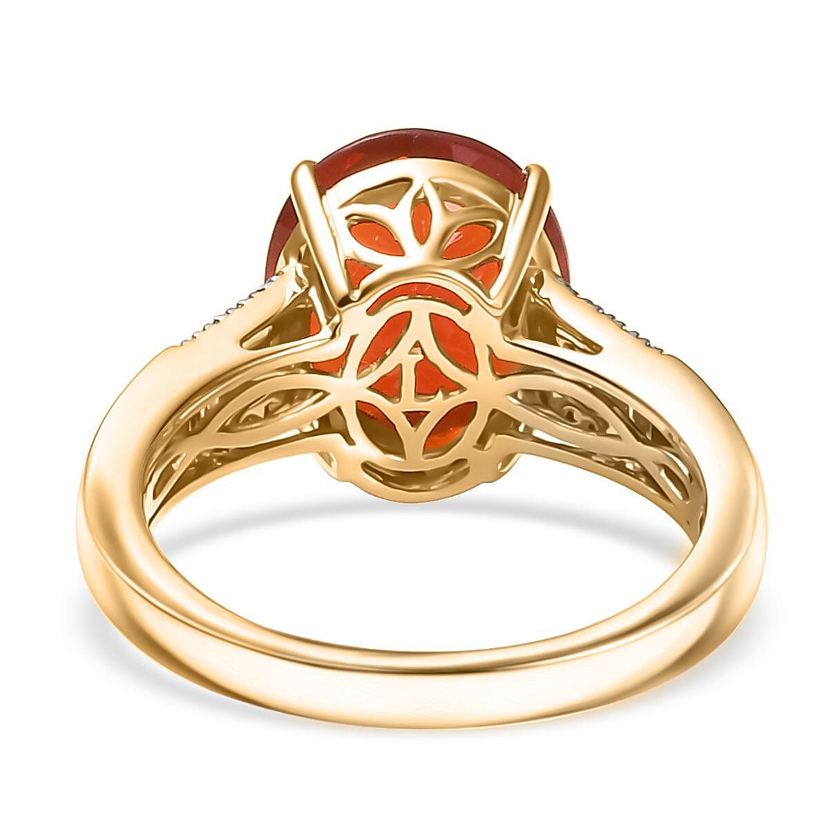 Mexican Cherry Fire Opal and Luxuriant Lab Grown Diamond E-F VS 3.20 ctw Ring in 10K Yellow Gold (Size 7.0) image number 4