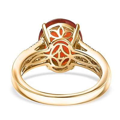 Mexican Cherry Fire Opal and Luxuriant Lab Grown Diamond E-F VS 3.20 ctw Ring in 10K Yellow Gold (Size 7.0)