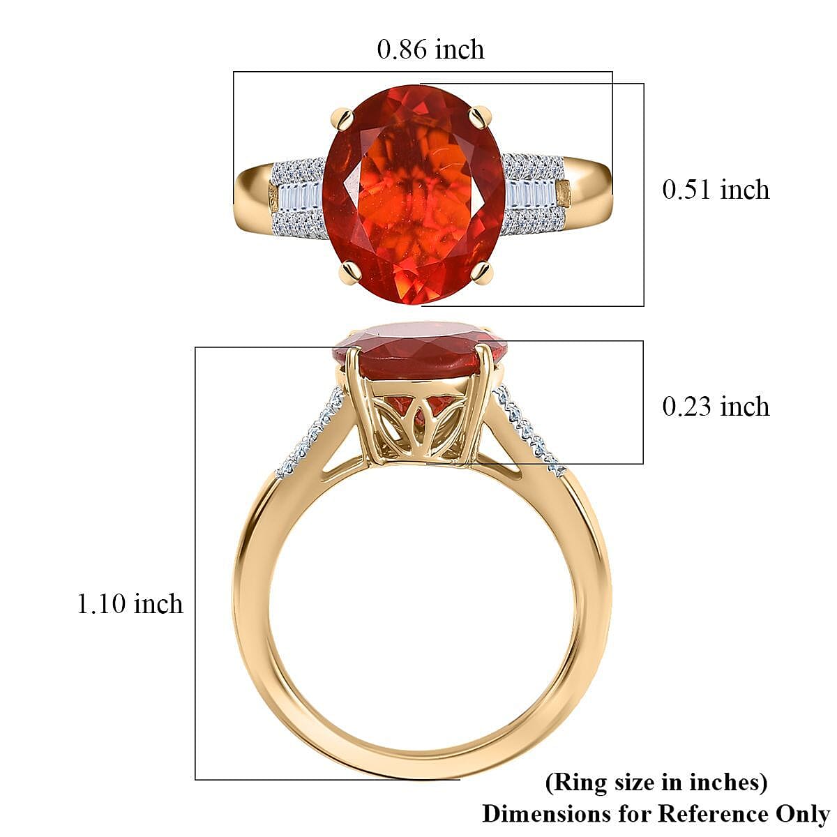 Mexican Cherry Fire Opal and Luxuriant Lab Grown Diamond E-F VS 3.20 ctw Ring in 10K Yellow Gold (Size 8.0) image number 5