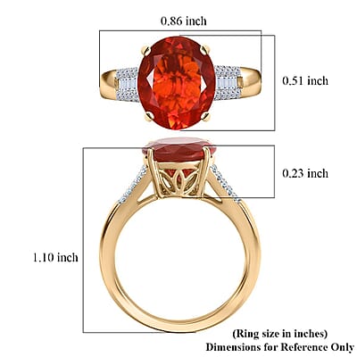 Mexican Cherry Fire Opal and Luxuriant Lab Grown Diamond E-F VS 3.20 ctw Ring in 10K Yellow Gold (Size 9.0)