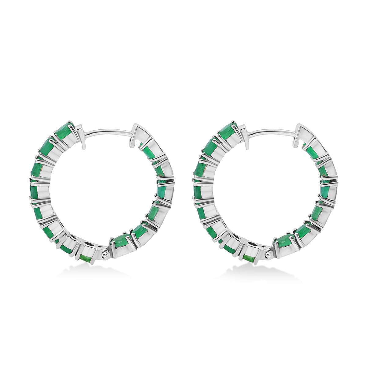 D'Joy Premium Kagem Zambian Emerald 4.20 ctw Hoop Earrings in Rhodium Over Sterling Silver image number 3