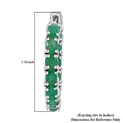 D'Joy Premium Kagem Zambian Emerald 4.20 ctw Hoop Earrings in Rhodium Over Sterling Silver
