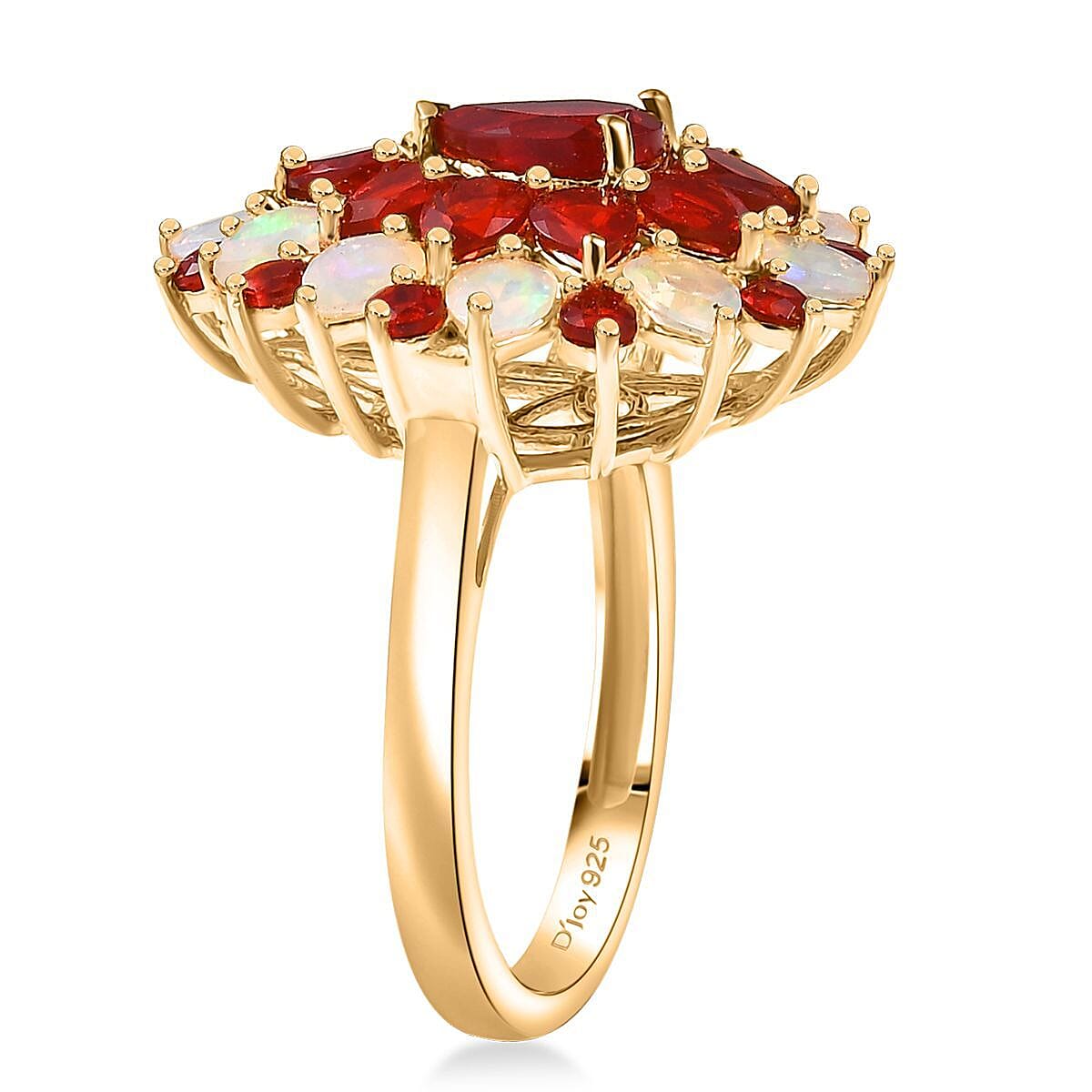 D'Joy Mexican Cherry Fire Opal, Ethiopian Welo Opal Ring in 18K Vermeil YG Over Sterling Silver (Size 6.0) 2.65 ctw image number 3