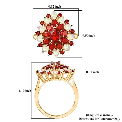 D'Joy Mexican Cherry Fire Opal and Premium Ethiopian Welo Opal 2.65 ctw Floral Ring in 18K Vermeil Yellow Gold Over Sterling Silver (Size 6.0)