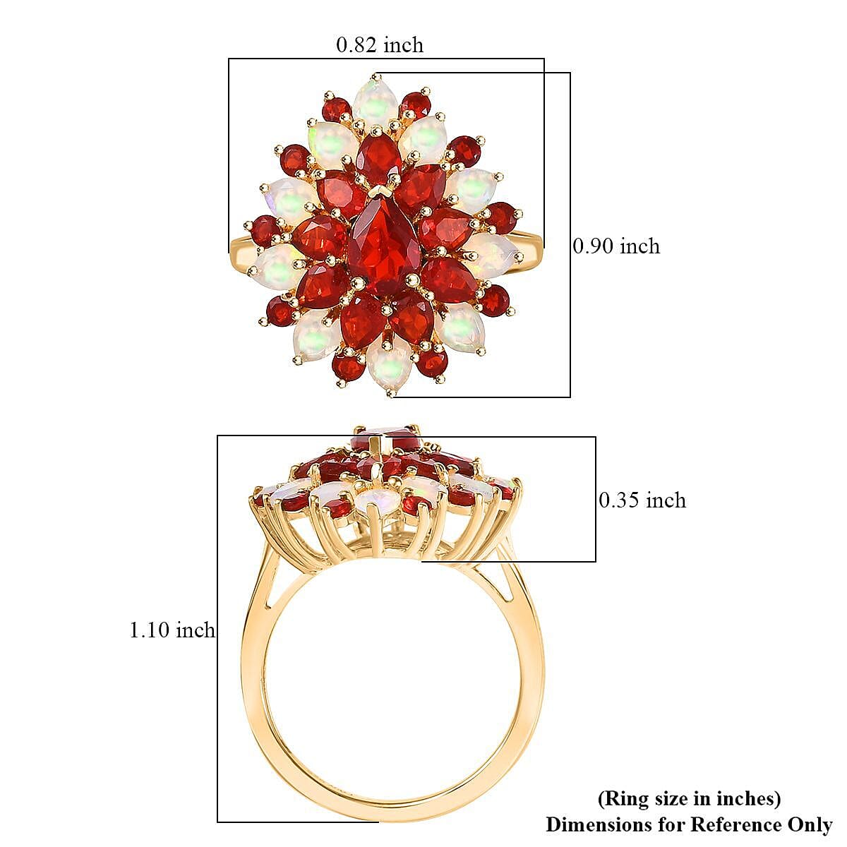 D'Joy Mexican Cherry Fire Opal and Premium Ethiopian Welo Opal 2.65 ctw Floral Ring in 18K Vermeil Yellow Gold Over Sterling Silver (Size 7.0) image number 5