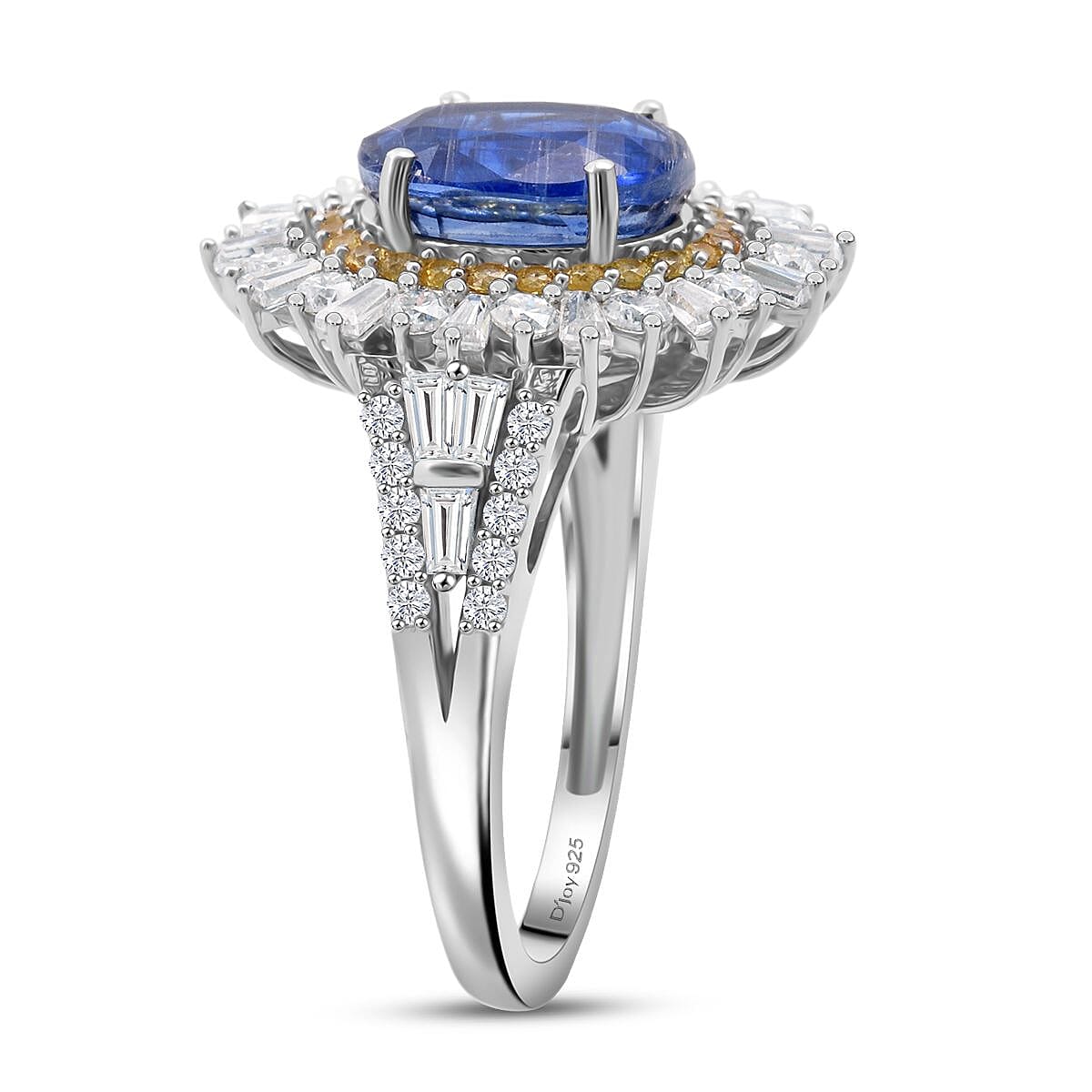 D'Joy Premium Kashmir Kyanite and Multi Gemstone 4.90 ctw Royal Halo Ring in Rhodium Over Sterling Silver (Size 10.0) image number 3