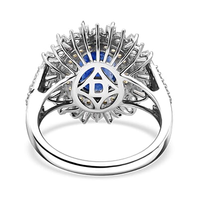 D'Joy Kashmir Kyanite, Multi Gemstone Royal Halo Ring in Rhodium Over Sterling Silver 4.90 ctw (Size 10.0)