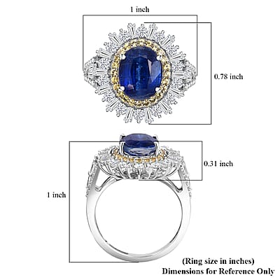 D'Joy Kashmir Kyanite, Multi Gemstone Royal Halo Ring in Rhodium Over Sterling Silver 4.90 ctw (Size 10.0)