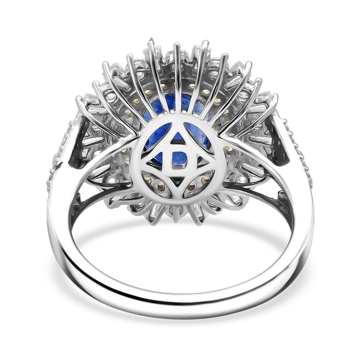 D'Joy Premium Kashmir Kyanite and Multi Gemstone 4.90 ctw Royal Halo Ring in Rhodium Over Sterling Silver (Size 7.0) image number 4