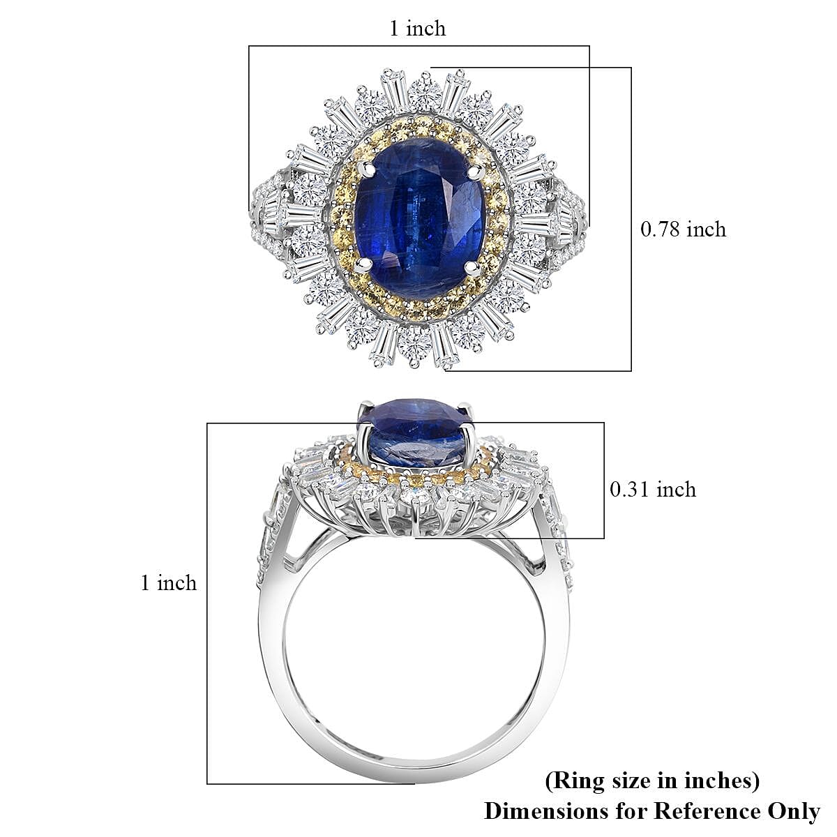 D'Joy Premium Kashmir Kyanite and Multi Gemstone 4.90 ctw Royal Halo Ring in Rhodium Over Sterling Silver (Size 8.0) image number 5
