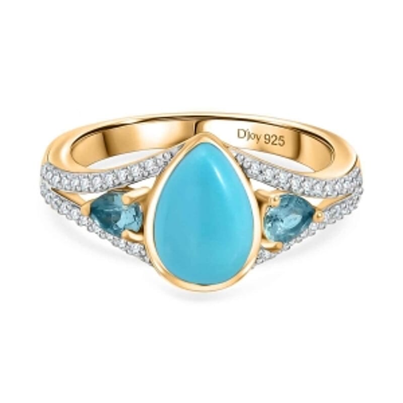 D'Joy Sleeping Beauty Turquoise, Multi Gemstone 2.42 ctw Ring in 18K Vermeil Yellow Gold Over Sterling Silver (Size 9.0)