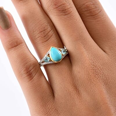 D'Joy Sleeping Beauty Turquoise, Multi Gemstone 2.42 ctw Ring in 18K Vermeil Yellow Gold Over Sterling Silver (Size 9.0)