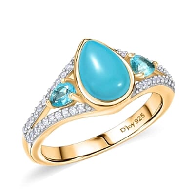 D'Joy Sleeping Beauty Turquoise, Multi Gemstone 2.42 ctw Ring in 18K Vermeil Yellow Gold Over Sterling Silver (Size 9.0)