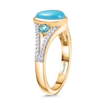D'Joy Sleeping Beauty Turquoise, Multi Gemstone 2.42 ctw Ring in 18K Vermeil Yellow Gold Over Sterling Silver (Size 9.0)