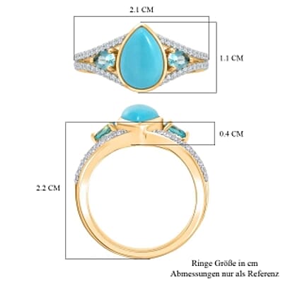 D'Joy Sleeping Beauty Turquoise, Multi Gemstone 2.42 ctw Ring in 18K Vermeil Yellow Gold Over Sterling Silver (Size 9.0)