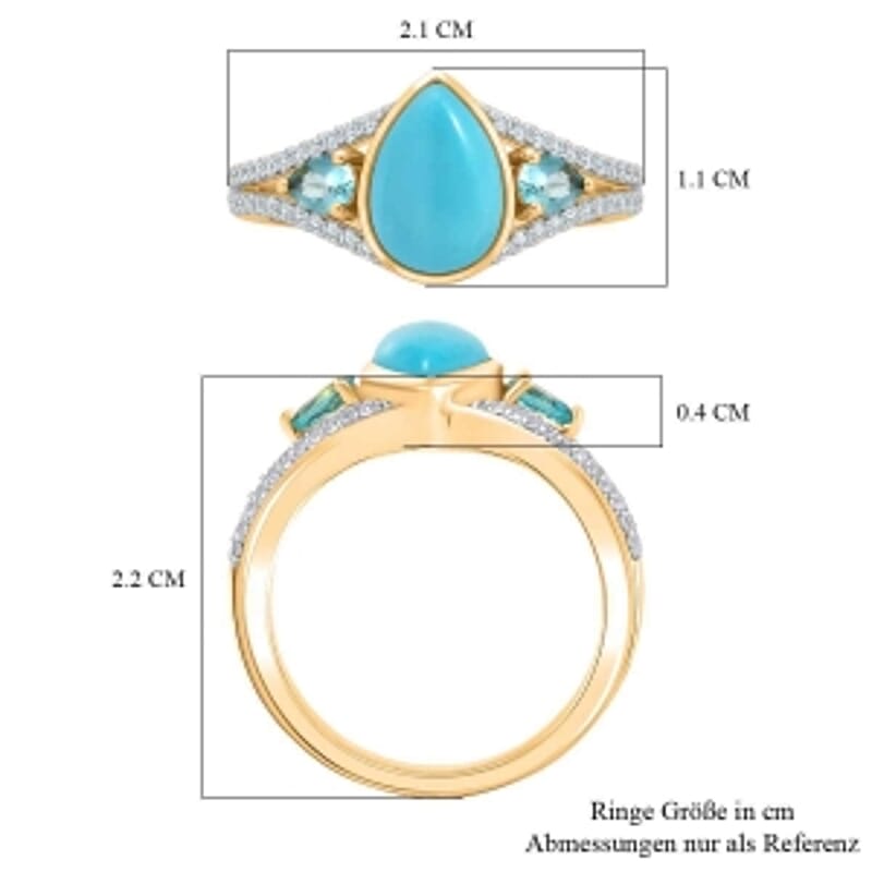 D'Joy Sleeping Beauty Turquoise, Multi Gemstone 2.42 ctw Ring in 18K Vermeil Yellow Gold Over Sterling Silver (Size 9.0)