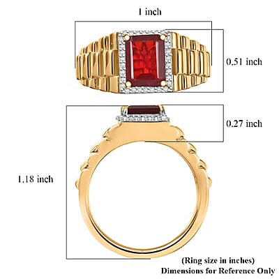 D'Joy Mexican Cherry Fire Opal and Moissanite 1.70 ctw Men's Ring in 18K Vermeil Yellow Gold Over Sterling Silver (Size 10.0)