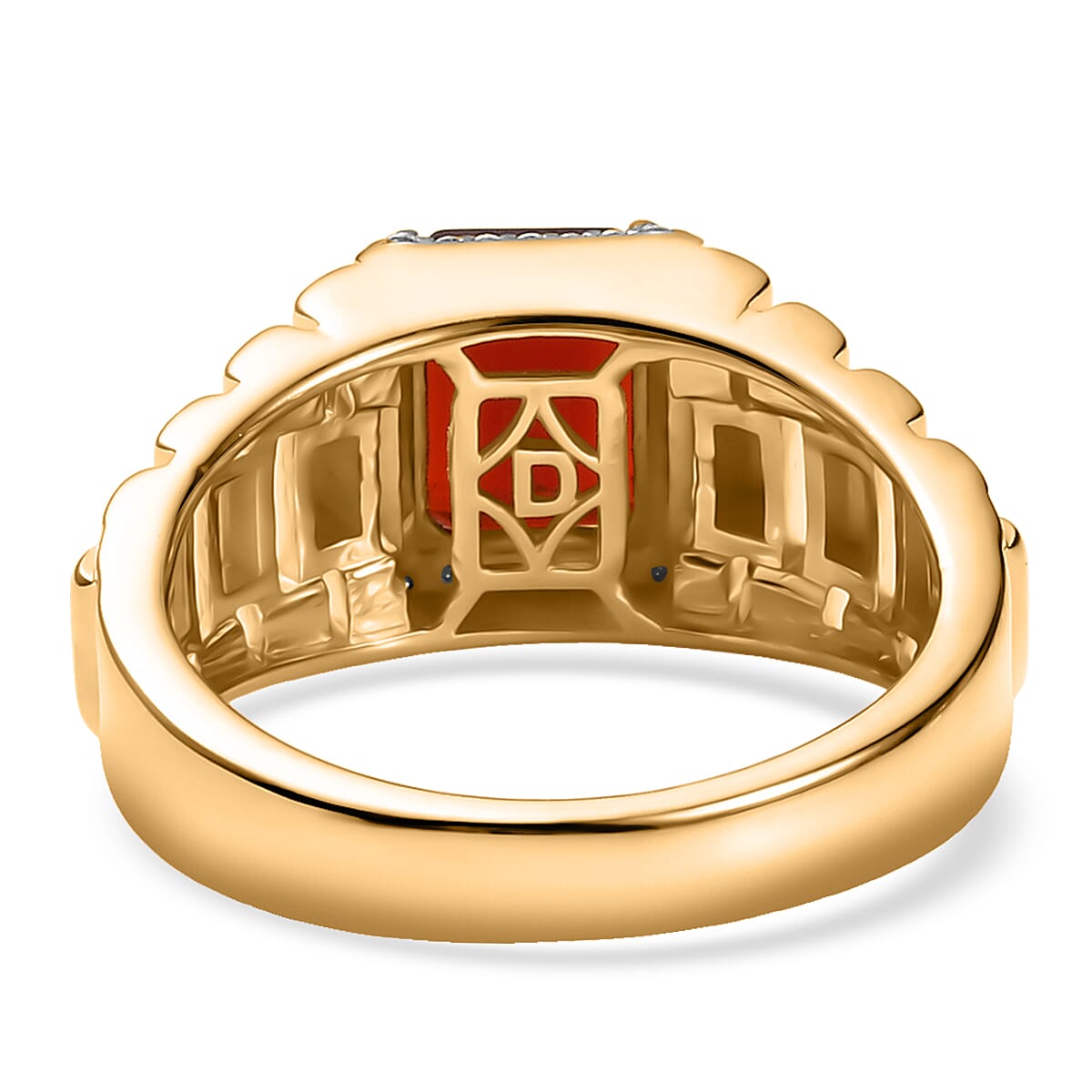 D'Joy Mexican Cherry Fire Opal and Moissanite 1.70 ctw Men's Ring in 18K Vermeil Yellow Gold Over Sterling Silver (Size 13.0) image number 4