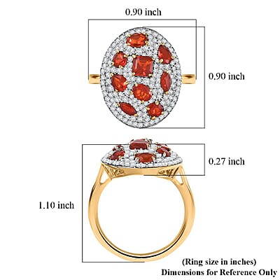 D'Joy Mexican Cherry Fire Opal and Moissanite 1.85 ctw Cluster Art Deco Ring in 18K Vermeil Yellow Gold Over Sterling Silver (Size 6.0)