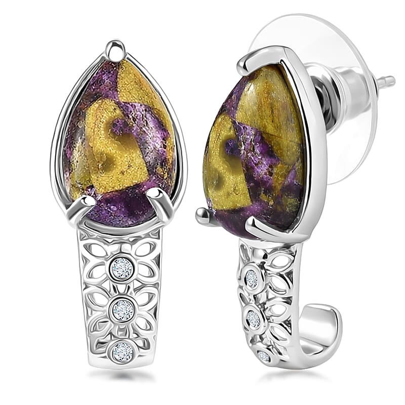 EverTrue Tasmanian Stichtite and White Zircon 5.50 ctw Mystic Earth Drop Earrings in Platinum Bond