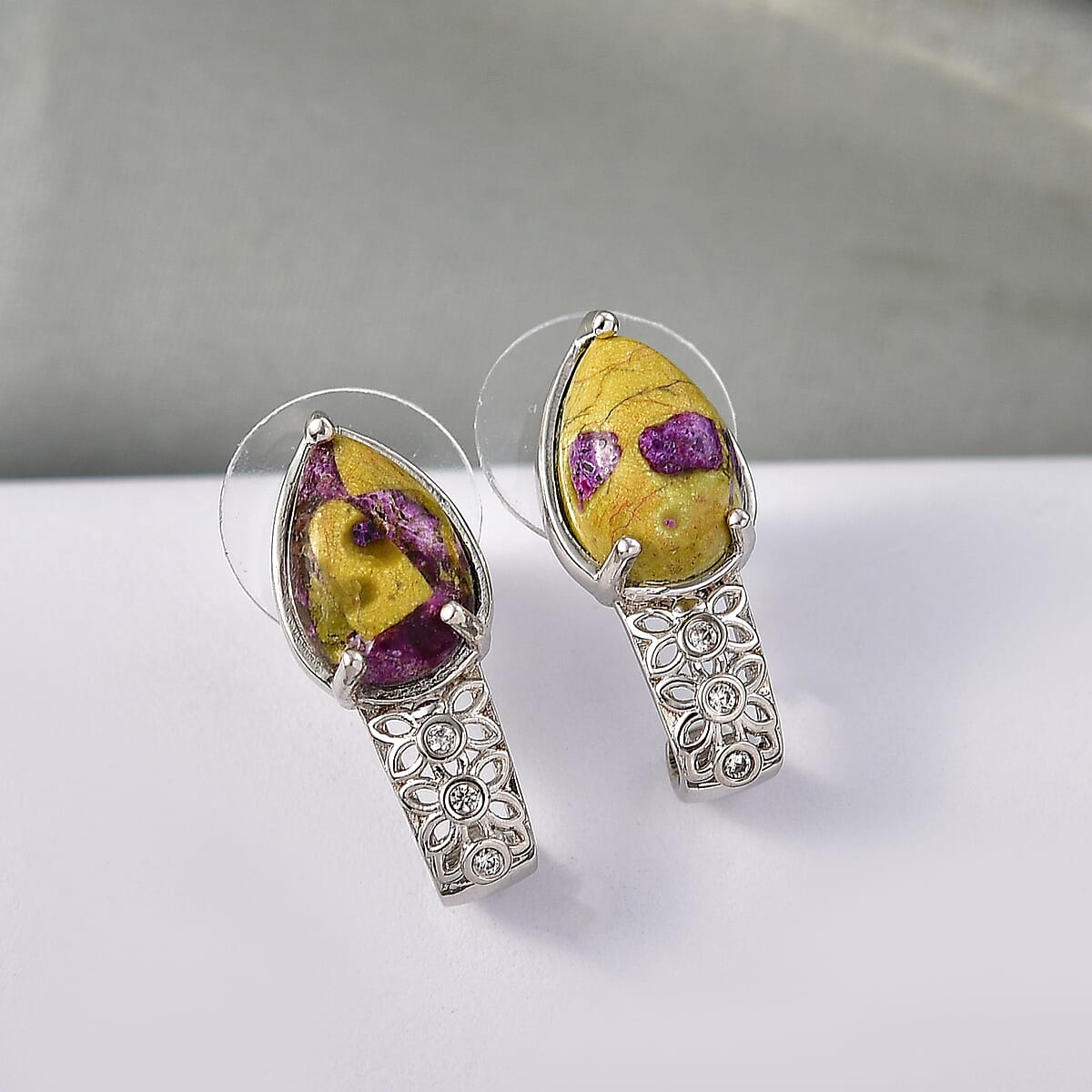 EverTrue Tasmanian Stichtite and White Zircon 5.50 ctw Earrings in Platinum Bond image number 1