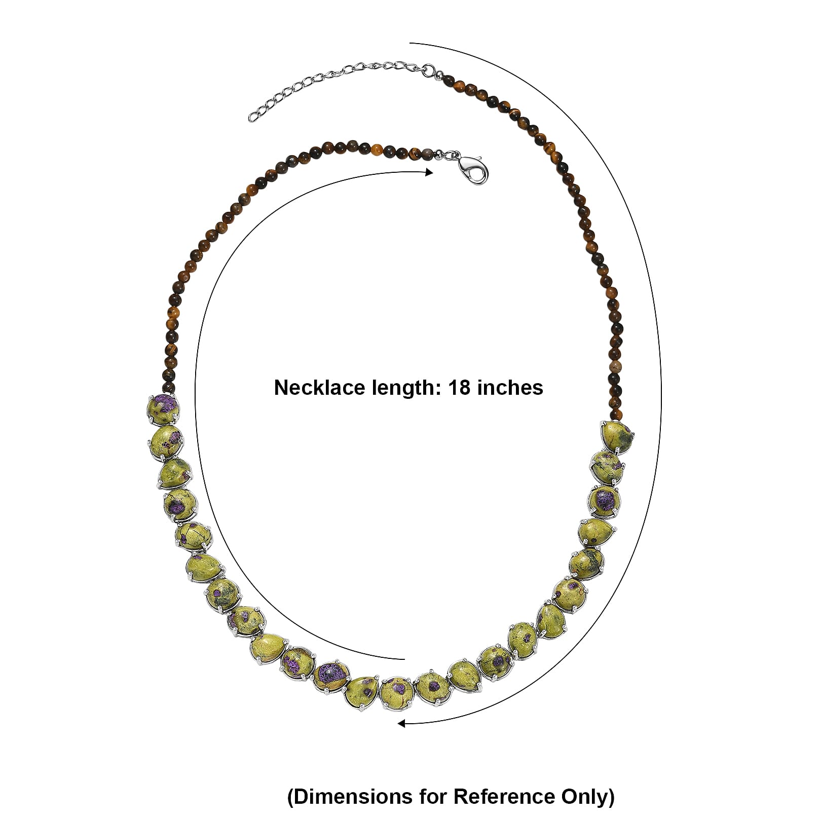 EverTrue Tasmanian Stichtite, Tigers Eye 73.40 ctw Multi Shapes Mystic Earth Link Necklace in Platinum Bond (18-20 Inches)