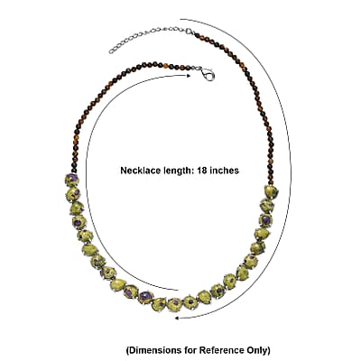 EverTrue Tasmanian Stichtite, Tigers Eye 73.40 ctw Multi Shapes Mystic Earth Link Necklace in Platinum Bond (18-20 Inches)