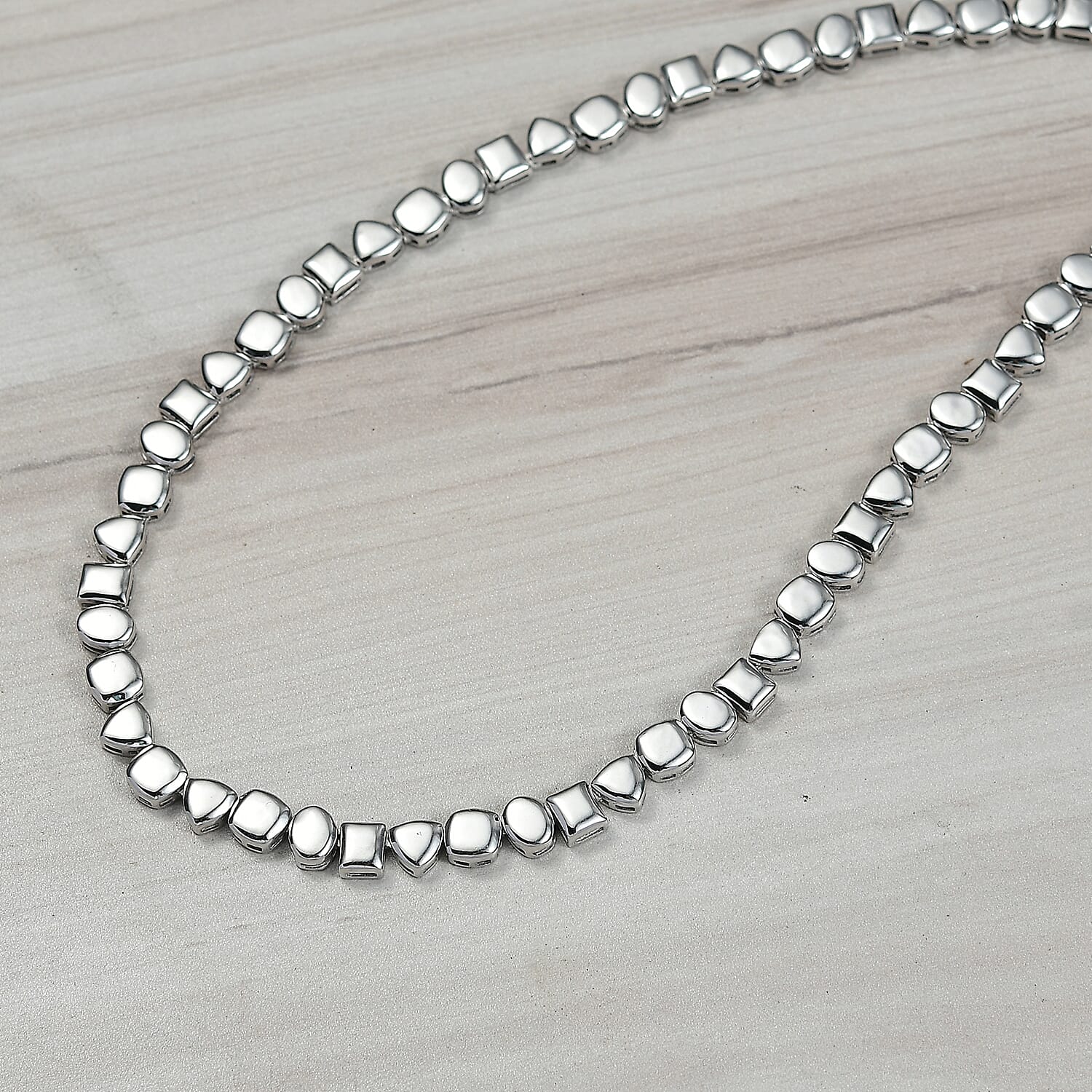 D'Joy Pebble Link Necklace in Rhodium Over Sterling Silver 32.90 Grams 18 Inches