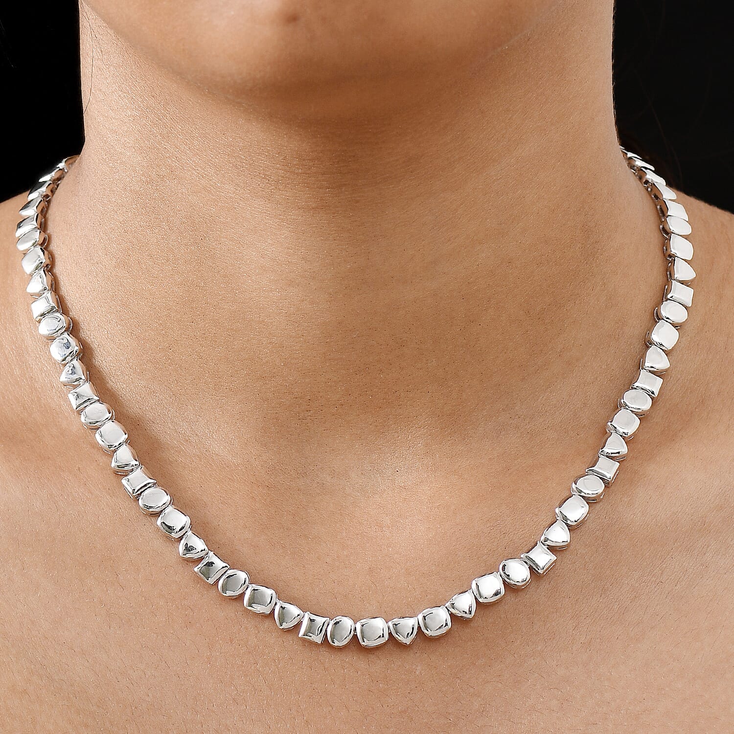 D'Joy Pebble Link Necklace in Rhodium Over Sterling Silver 32.90 Grams 18 Inches