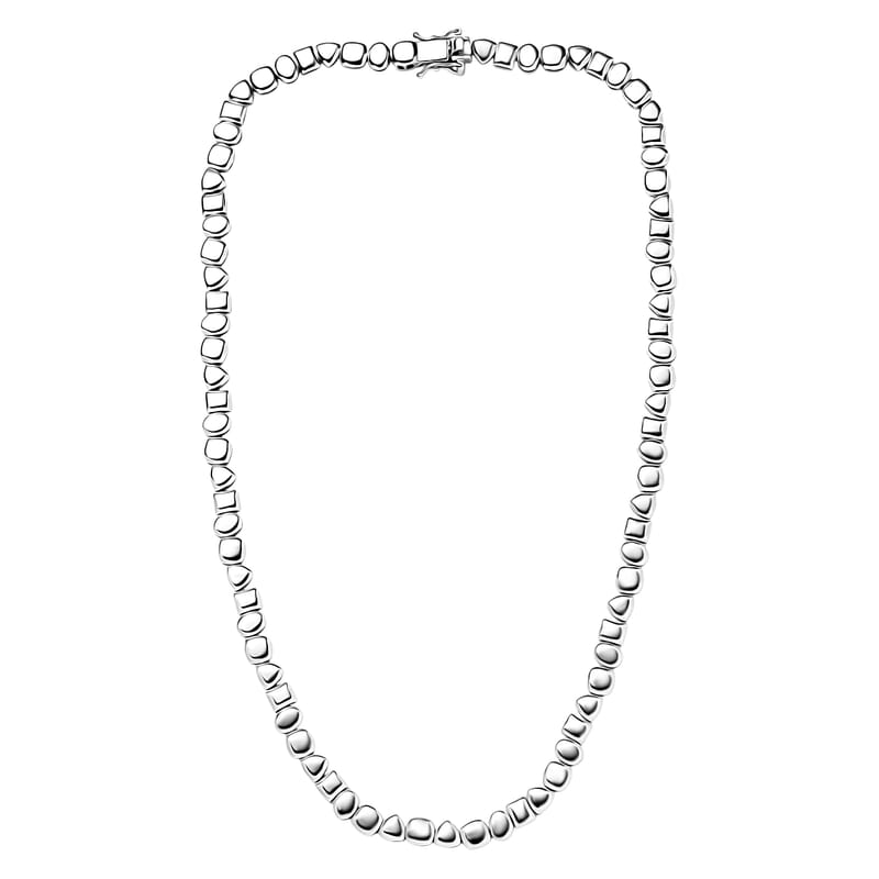 D'Joy Pebble Link Necklace in Rhodium Over Sterling Silver 32.90 Grams 18 Inches