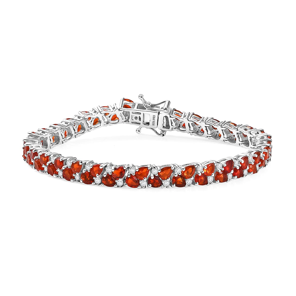 D'Joy Mexican Cherry Fire Opal and Moissanite 7.60 ctw Vine of Fiery Bloom Bracelet in Rhodium Over Sterling Silver (7.25 In) image number 0