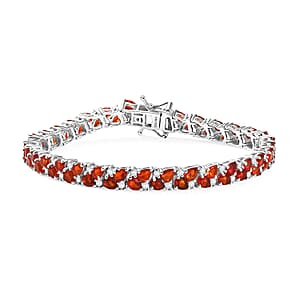 D'Joy Mexican Cherry Fire Opal and Moissanite 7.60 ctw Vine of Fiery Bloom Bracelet in Rhodium Over Sterling Silver (7.25 In)