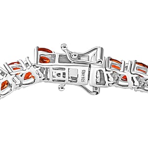 D'Joy Mexican Cherry Fire Opal and Moissanite 7.60 ctw Vine of Fiery Bloom Bracelet in Rhodium Over Sterling Silver (7.25 In)