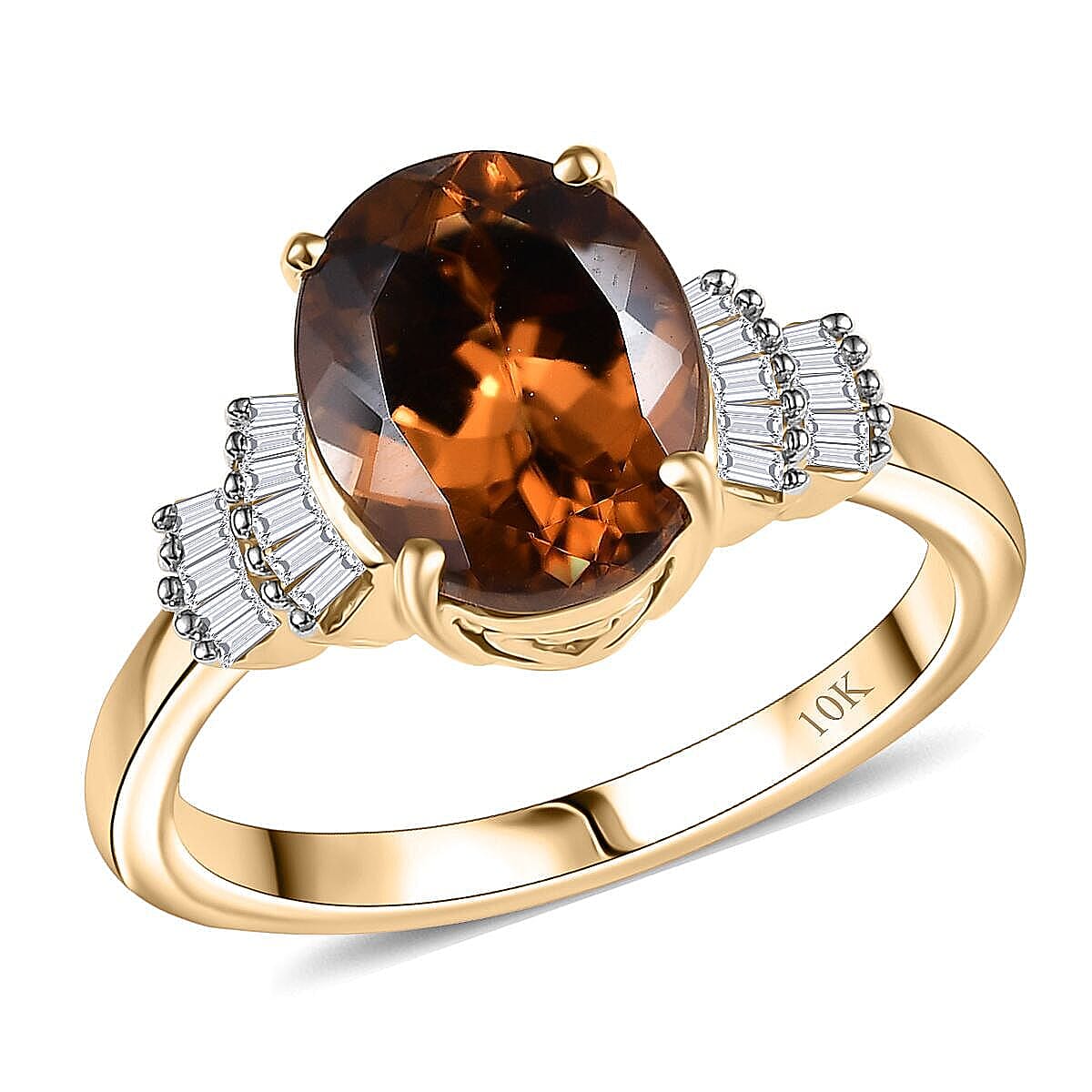 Luxoro AAA Golden Turkizite and I2 Diamond 3.75 ctw Ring in 10K Yellow Gold (Size 10.0) image number 0