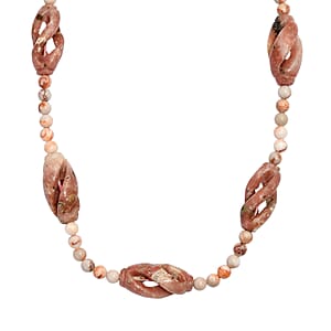 Spice Jasper and Pink Web Jasper 223.00 ctw Beaded Necklace in Platinum Over 20 Inches 