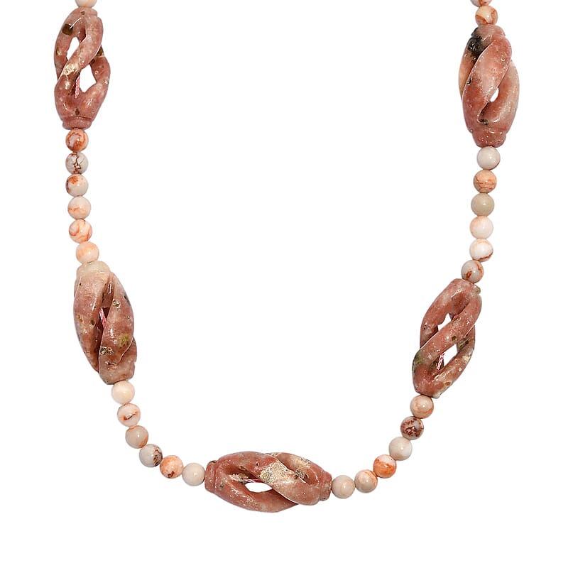 Spice Jasper and Pink Web Jasper 223.00 ctw Beaded Necklace in Platinum Over 20 Inches