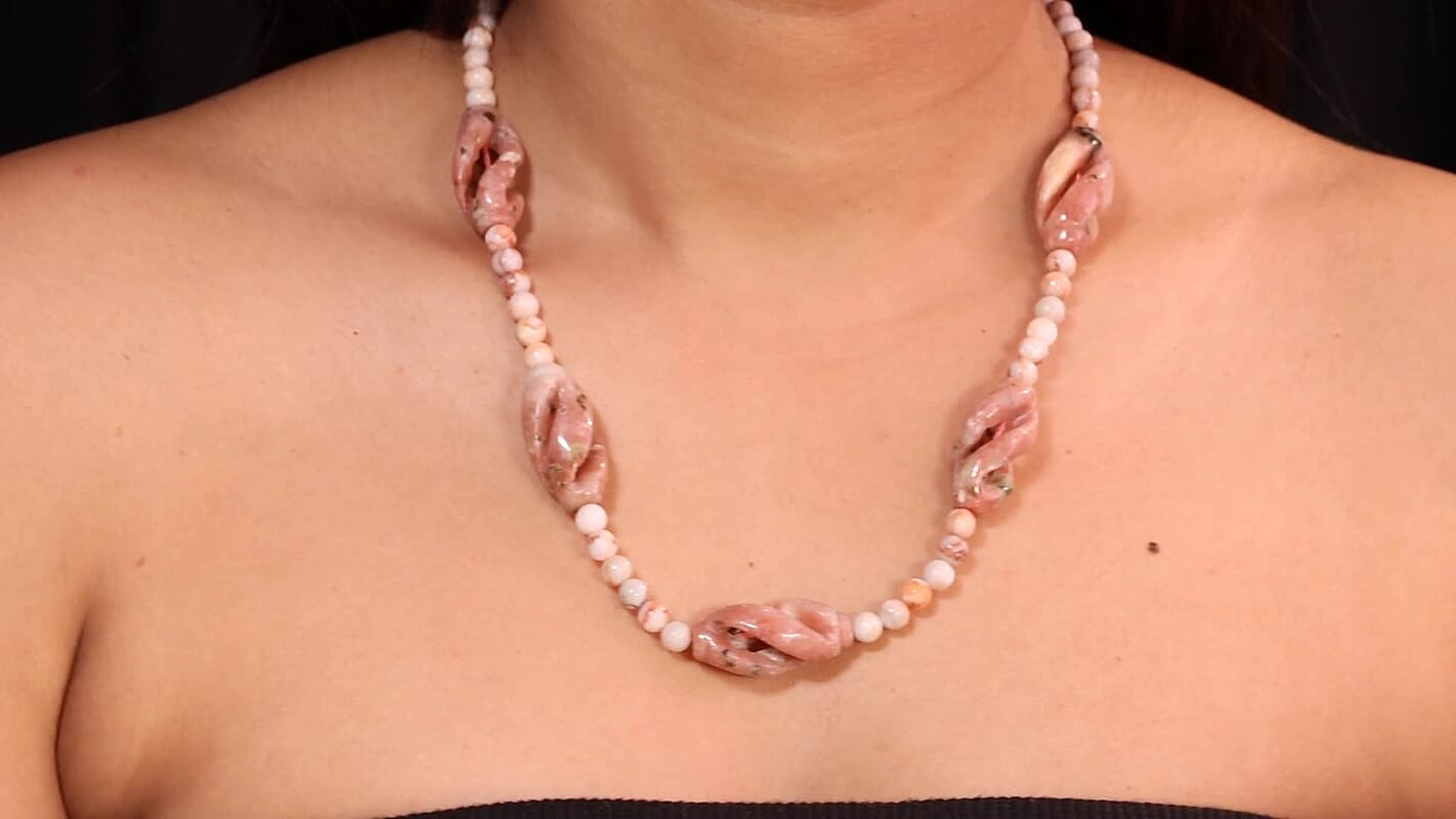 Spice Jasper and Pink Web Jasper 223.00 ctw Beaded Necklace in Platinum Over 20 Inches