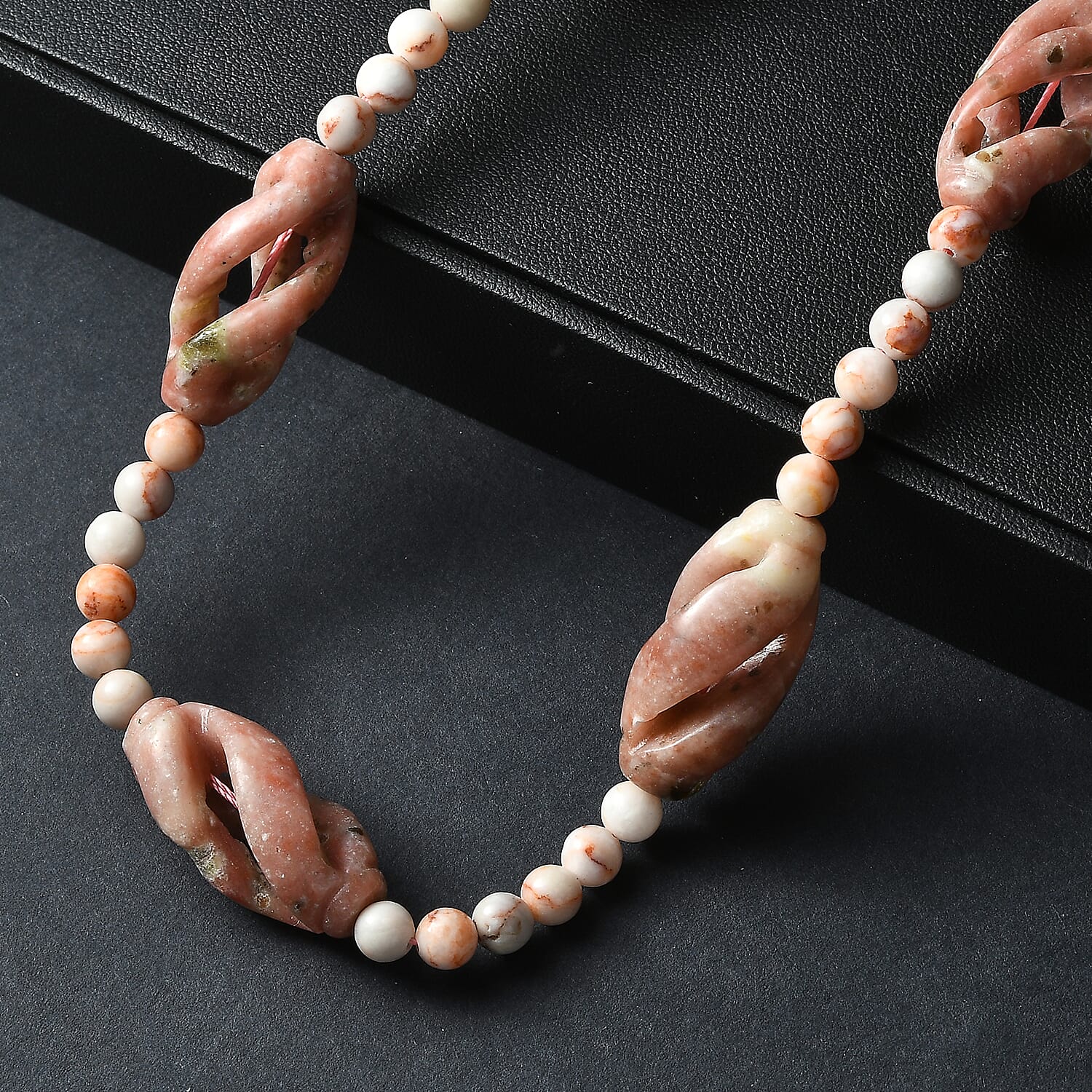 Spice Jasper and Pink Web Jasper 223.00 ctw Beaded Necklace in Platinum Over 20 Inches